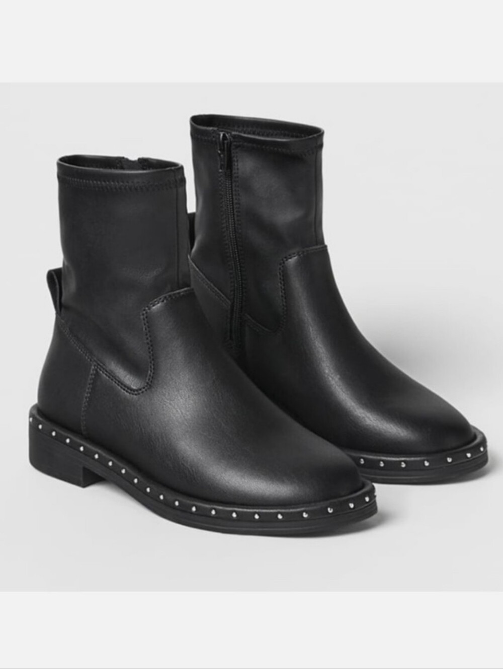 ZARA EUC Black Stud-Trim Ankle Boots